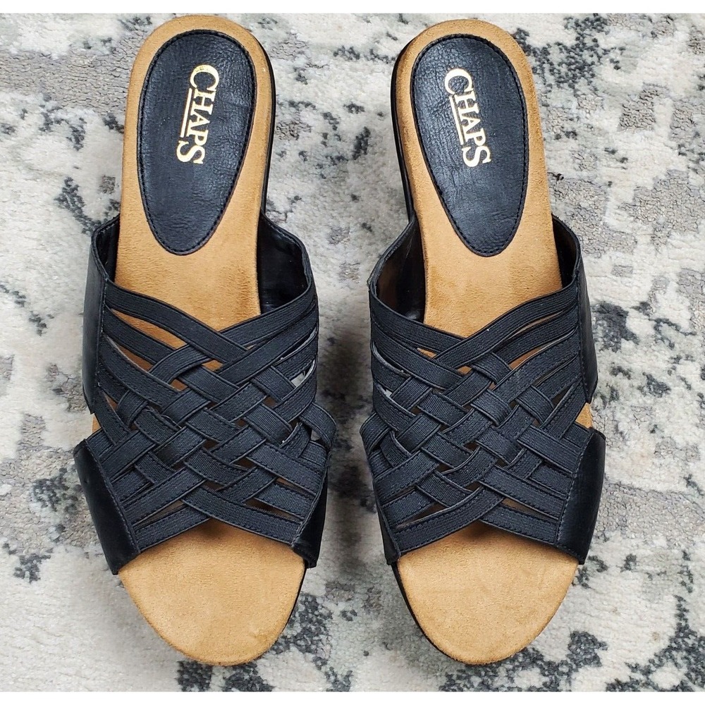 Chaps Sandal Wilma Womens 9B Black Stretch Fabric Slip-On Casual Comfort Wedge